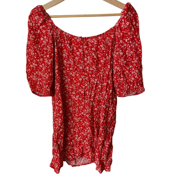 Reformation Kopa Mini Dress Puffed Sleeve Floral Print Red White Size 12 - Picture 6 of 9